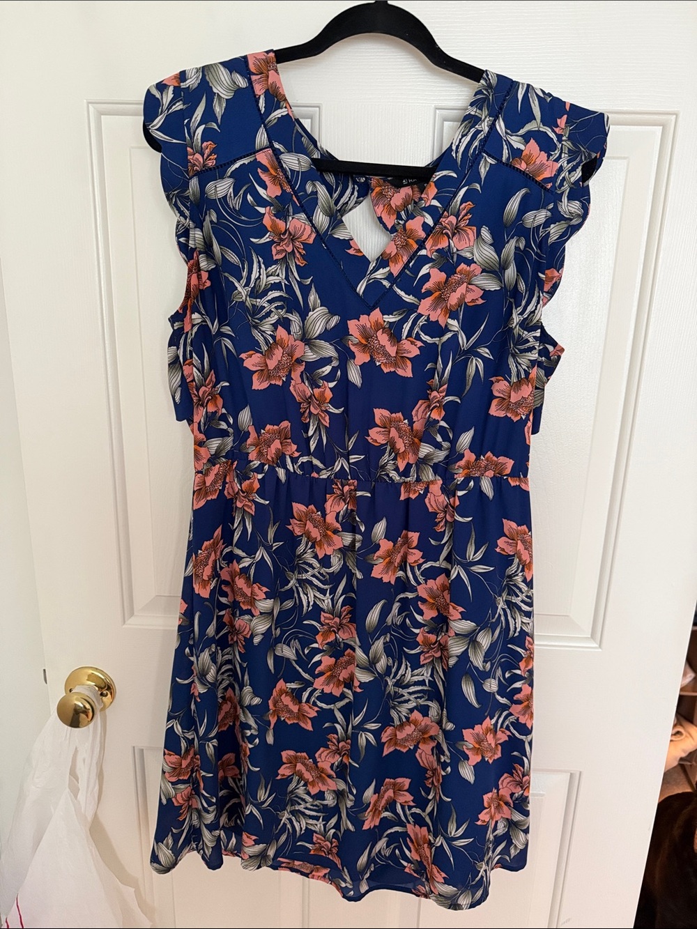 41 Hawthorn Royal Blue Floral Dress with Coral Accents
